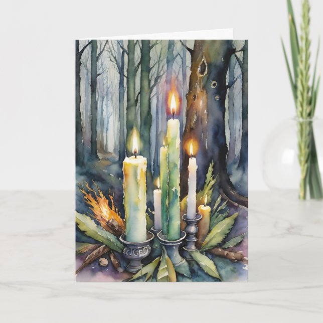 Cartes Pour Fêtes Annuelles Imbolc Chandlemas Winter Forest Chandelles Wiccan (Devant)