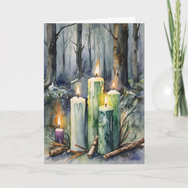 Cartes Pour Fêtes Annuelles Imbolc Chandlemas Winter Forest Chandelles Wiccan (Devant)