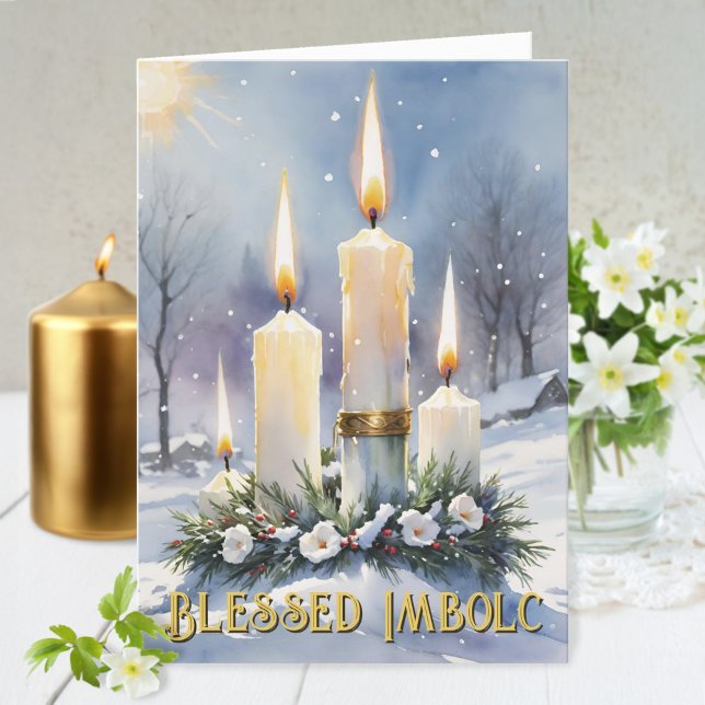 Cartes Pour Fêtes Annuelles Imbolc Wiccan Winter Floral Wreath bougies (Imbolc Wiccan Winter Floral Wreath Candles Holiday Greeting Card)