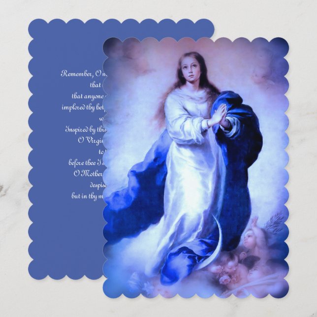 Cartes Pour Fêtes Annuelles Immaculée Conception Bleue avec Memorare (Devant / Derrière)