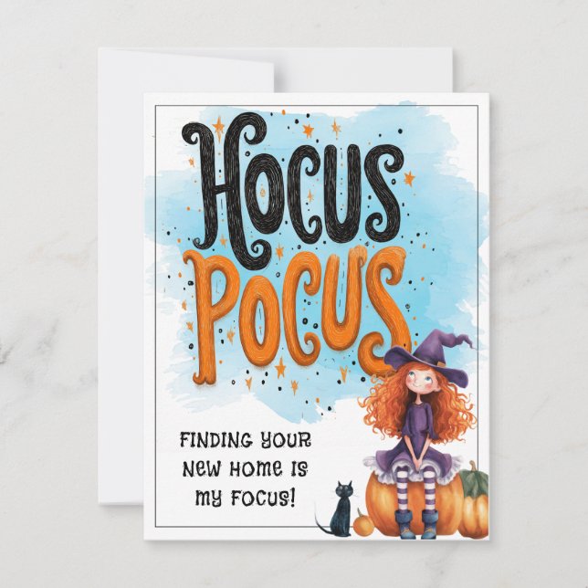 Cartes Pour Fêtes Annuelles Immobilier personnalisé Hocus Pocus Halloween (Devant)