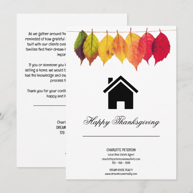 Cartes Pour Fêtes Annuelles Immobilier Thanksgiving Marketing ou Pop By (Devant / Derrière)