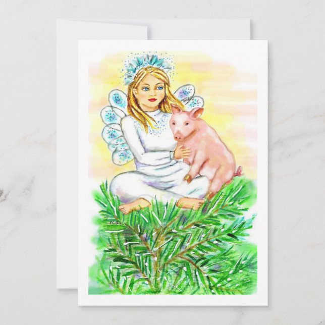 Cartes Pour Fêtes Annuelles Imogene Christmas Angel Piglet JL Biel (Devant)