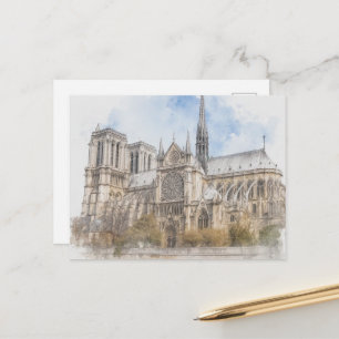 Cartes Pour Fêtes Annuelles Impression aquarelle de Notre Dame, art de la cath
