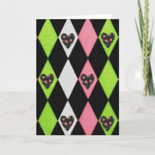 Cartes Pour Fêtes Annuelles Impression colorée d'Arlequin avec des cœurs de ro