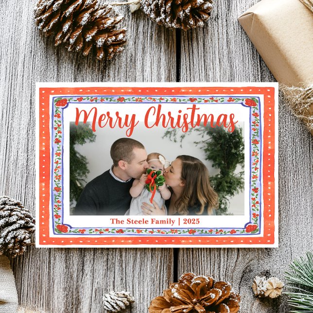 Cartes Pour Fêtes Annuelles Impression de bloc floral rouge et bleu, inspirée  (Créateur téléchargé)