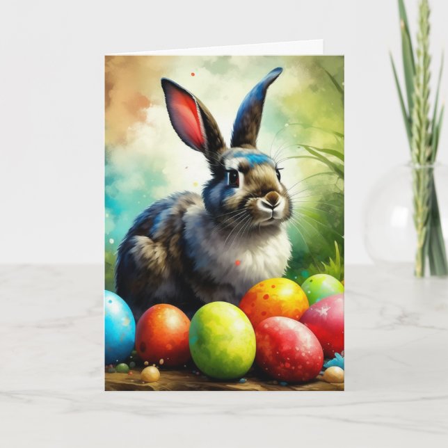 Cartes Pour Fêtes Annuelles Impressionnisme Gris et Blanc Lapin de Pâques (Devant)