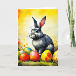 Cartes Pour Fêtes Annuelles Impressionnisme Gris et Blanc Lapin de Pâques