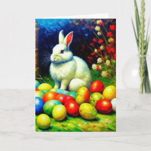 Cartes Pour Fêtes Annuelles Impressionnisme Lapin de Pâques avec Oeufs