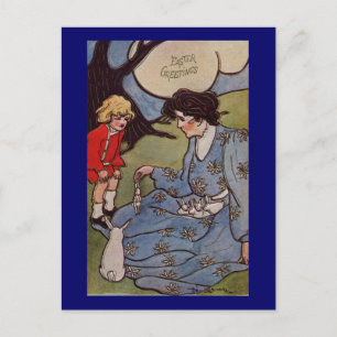 Cartes Pour Fêtes Annuelles Impressionniste Dame de Pâques avec bébés lapins