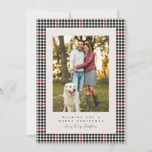 Cartes Pour Fêtes Annuelles Imprimé pied de poule noir et rouge une photo Noël
