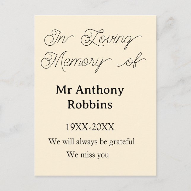 Cartes Pour Fêtes Annuelles In Loving memory of name funeral memory keepsake (Devant)