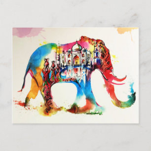 Cartes Pour Fêtes Annuelles Inde Elephant Vintage voyage Love Aquarelle