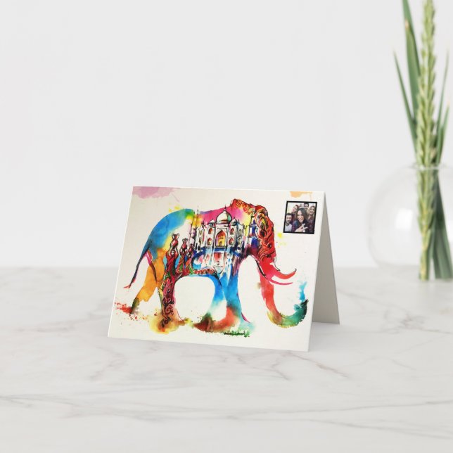 Cartes Pour Fêtes Annuelles Inde Elephant Vintage voyage Love Aquarelle (Devant)