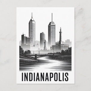 Cartes Pour Fêtes Annuelles Indianapolis Indiana Skyline Noir et Blanc Gravure