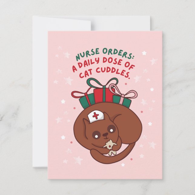 CARTES POUR FÊTES ANNUELLES INFIRMIÈRE COMMANDE UNE DOSE QUOTIDIENNE DE CUDDLE (Devant)