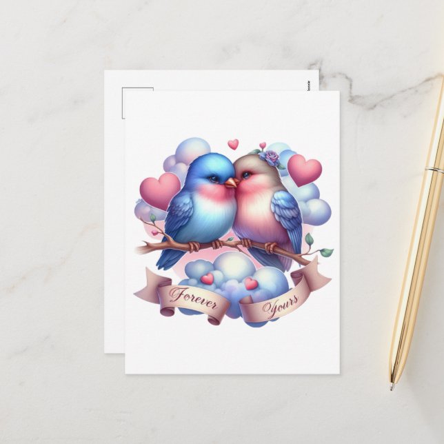 Cartes Pour Fêtes Annuelles Inséparables mignons pour toujours votre Valentine (Devant/Arrière en situation)