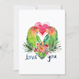 CARTES POUR FÊTES ANNUELLES INSÉPARABLES TROPICAUX À L'AQUARELLE POUR LA SAINT
