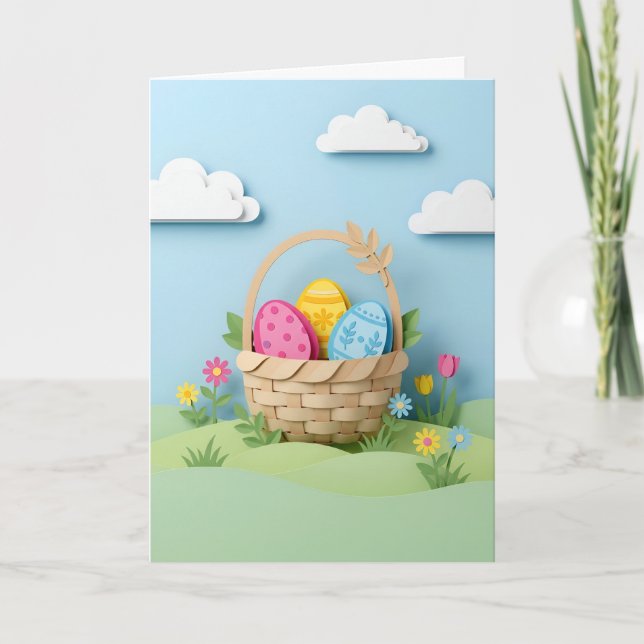 Cartes Pour Fêtes Annuelles Inspiring Easter Egg Basket Papercraft Flowers (Devant)