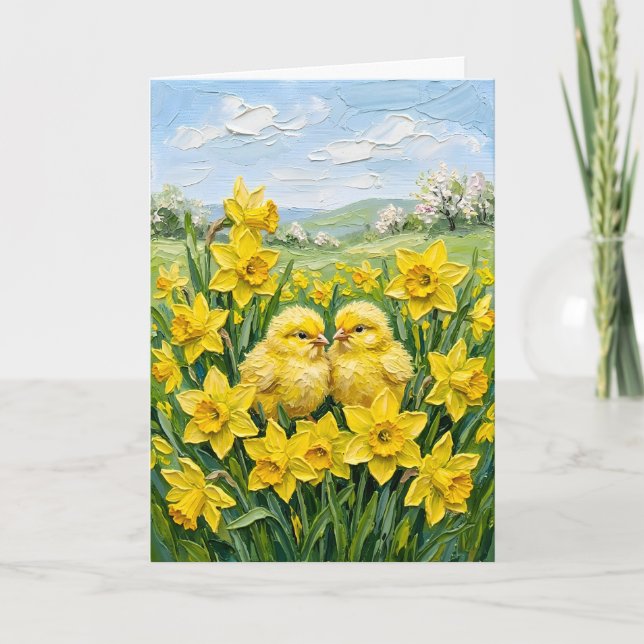 Cartes Pour Fêtes Annuelles Inspiring Spring Baby Chicks Daffodils Easter Art (Devant)