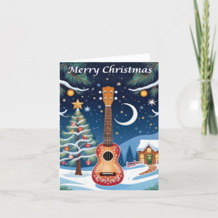 Cartes Pour Fêtes Annuelles Instrument de musique Ukulele Arbre enneigé Noël