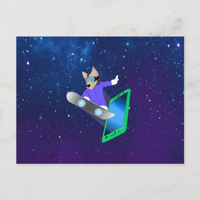 Cartes Pour Fêtes Annuelles Interstellar Pup sur un Surf board (Devant)