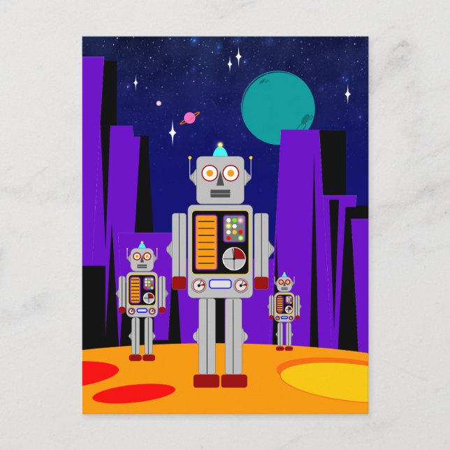 Cartes Pour Fêtes Annuelles Invasion Alien - Robots (Devant)