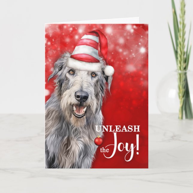Cartes Pour Fêtes Annuelles Irish Wolfhound Dog Unleash the Joy Christmas (Devant)