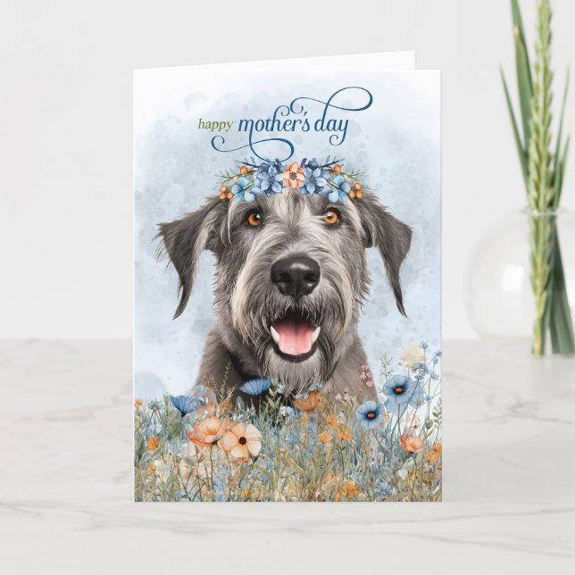 Cartes Pour Fêtes Annuelles Irish Wolfhound Dog Wildflowers Mother's Day (Devant)