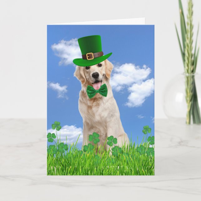Cartes Pour Fêtes Annuelles Irlandais Golden Retriever avec Shamrock (Devant)
