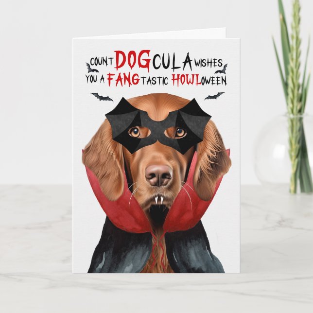 Cartes Pour Fêtes Annuelles Irlandais Setter Chien drôle nombre DOGcula Hallow (Devant)