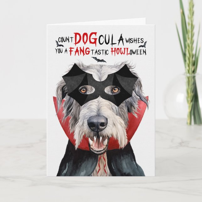 Cartes Pour Fêtes Annuelles Irlandais Wolfhound Chien drôle nombre DOGcula Hal (Devant)