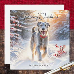 Cartes Pour Fêtes Annuelles Irlandais Wolfhound Chien Marcher Neige Joyeux Noë