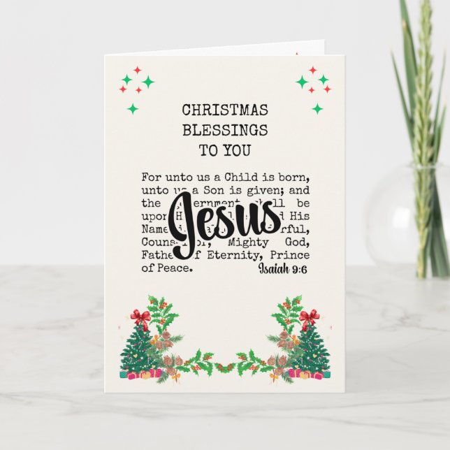 Cartes Pour Fêtes Annuelles ISAIA 9:6 Pour Nous Jésus Noël chrétien (Devant)