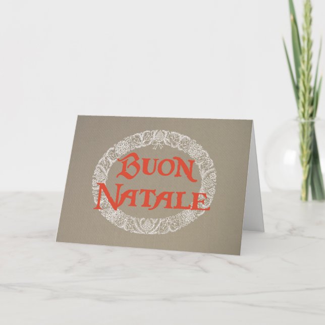 Cartes Pour Fêtes Annuelles Italien blanc couronne rouge de Noël sur Burlap (Devant)