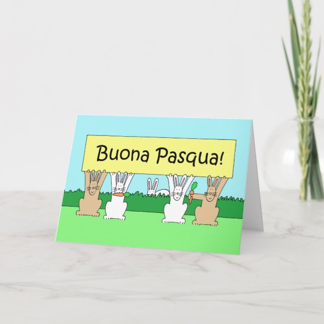 Cartes Pour Fêtes Annuelles Italien Happy Pâques Buona Pasqua Bunnies (Devant)