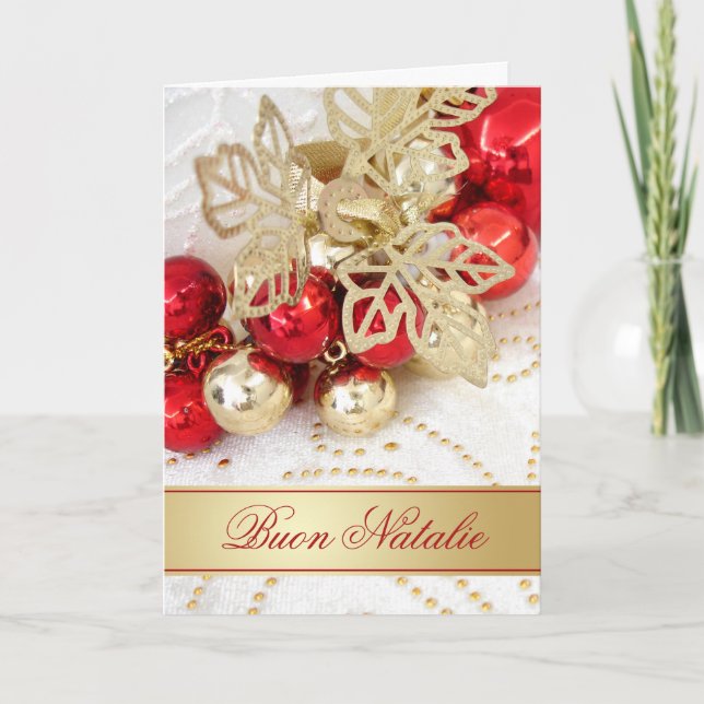 Cartes Pour Fêtes Annuelles Italien Noël Rouge or Baubles Feuilles (Devant)