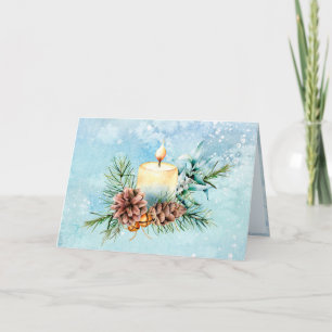 Cartes Pour Fêtes Annuelles Ivoire et bleu bougie brillant Pinecones Noël