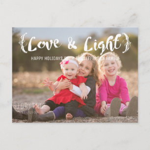 Cartes Pour Fêtes Annuelles Ivory Elegant Sketched Love & Light Holiday Photo