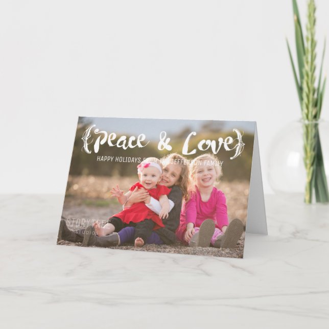 Cartes Pour Fêtes Annuelles Ivory Elegant Sketted Peace & Love Holiday Photo (Devant)