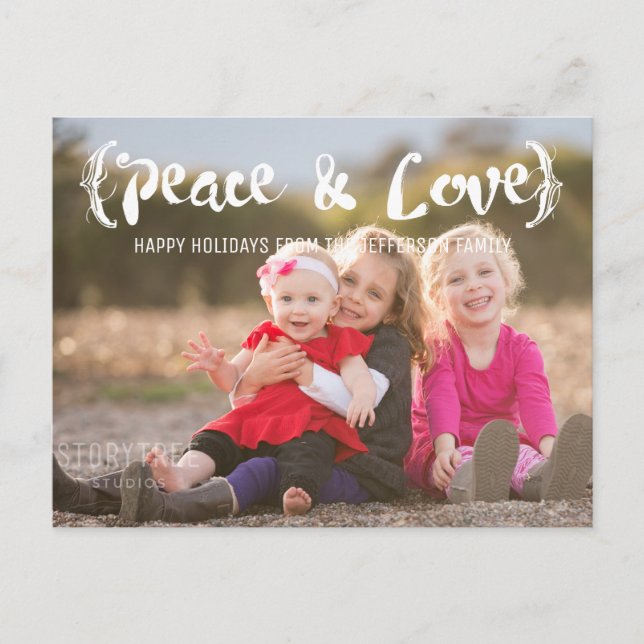 Cartes Pour Fêtes Annuelles Ivory Elegant Sketted Peace & Love Holiday Photo (Devant)