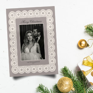 Cartes Pour Fêtes Annuelles Ivory Lace Photo Élégant Joyeux Noël Vintage