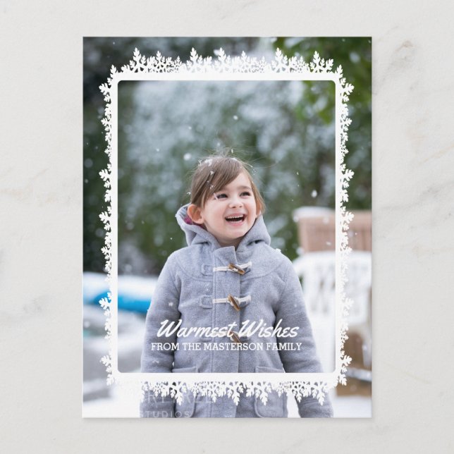 Cartes Pour Fêtes Annuelles Ivory Snowflake Cadre de vacances Photo (Devant)