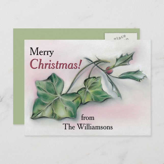 Cartes Pour Fêtes Annuelles Ivy et Holly Noël personnalisé (Devant / Derrière)