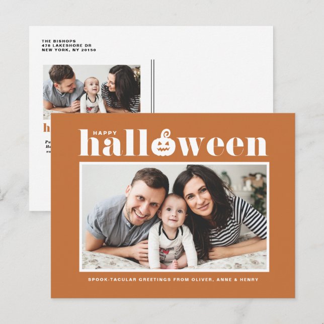 Cartes Pour Fêtes Annuelles Jack-o'-lanterne Orange Photo Halloween heureux (Devant / Derrière)