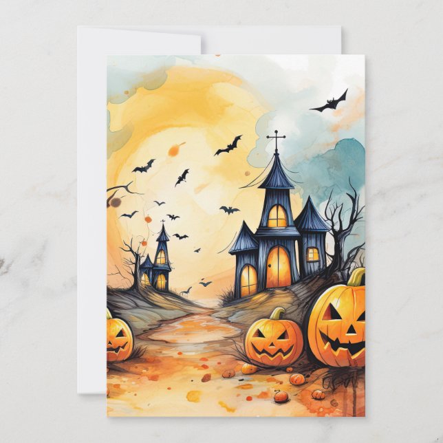 Cartes Pour Fêtes Annuelles Jack O’Lanterns chauves-souris Haunted Church Hall (Devant)