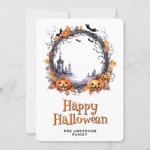 Cartes Pour Fêtes Annuelles Jack O’Lanterns Fantômes chauves-souris joyeuses H