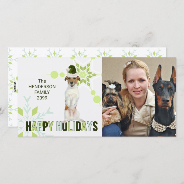 Cartes Pour Fêtes Annuelles Jack Russell Terrier Père Noël Chien dans Green Ho (Devant / Derrière)