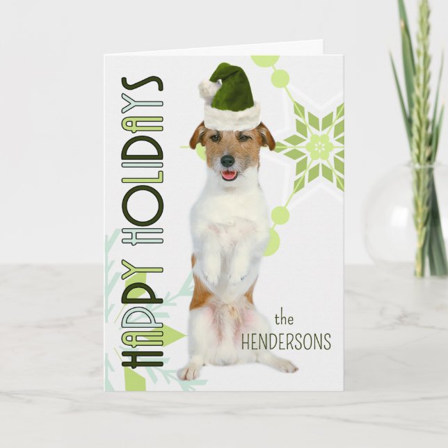 Cartes Pour Fêtes Annuelles Jack Russell Terrier Père Noël Chien vert Noël (Devant)