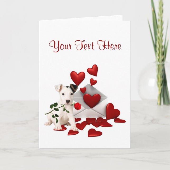 Cartes Pour Fêtes Annuelles Jack Russell Terrier Rouge Rose Valentine Design (Devant)